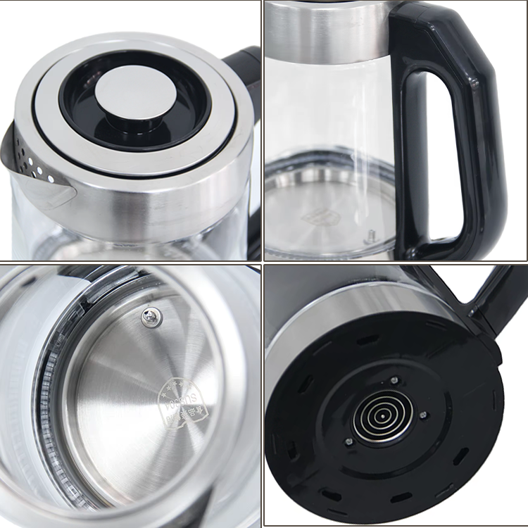 YUEKON Desain Ketel Kaca Ganda Saklar Otomatis Kontrol Suhu 2 in 1 Mesin Teh Turki Samovar Listrik